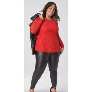 Lane Bryant Womens Plus Size 20 Red Lace semi sheer Long Sleeve Top shirt